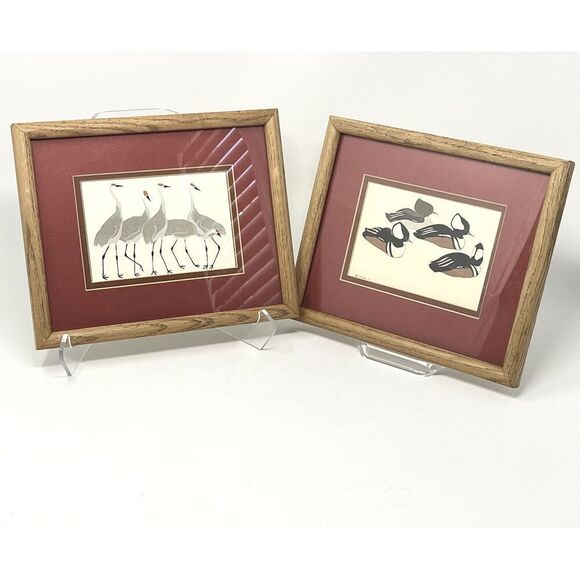 Framed Vintage Waterfowl Bird Prints Ducks And Cranes One Signed W Morgan - Picture 1 of 9